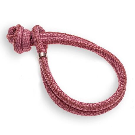 Roze knooparmband roze leer 2 rijig