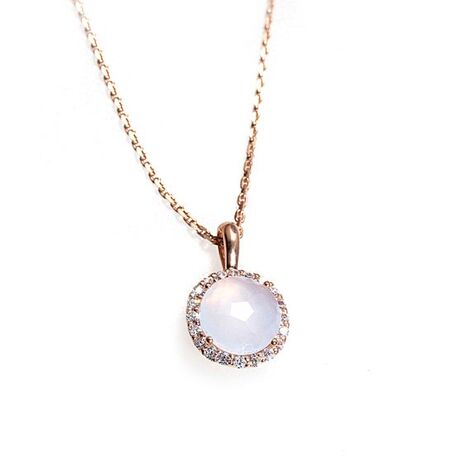 Rosé ketting met hanger chalcedoon wit