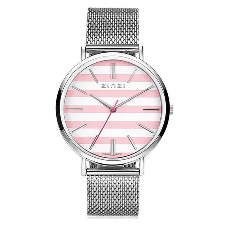 Zinzi Retro horloge roze-witte wijzerplaat stalen band