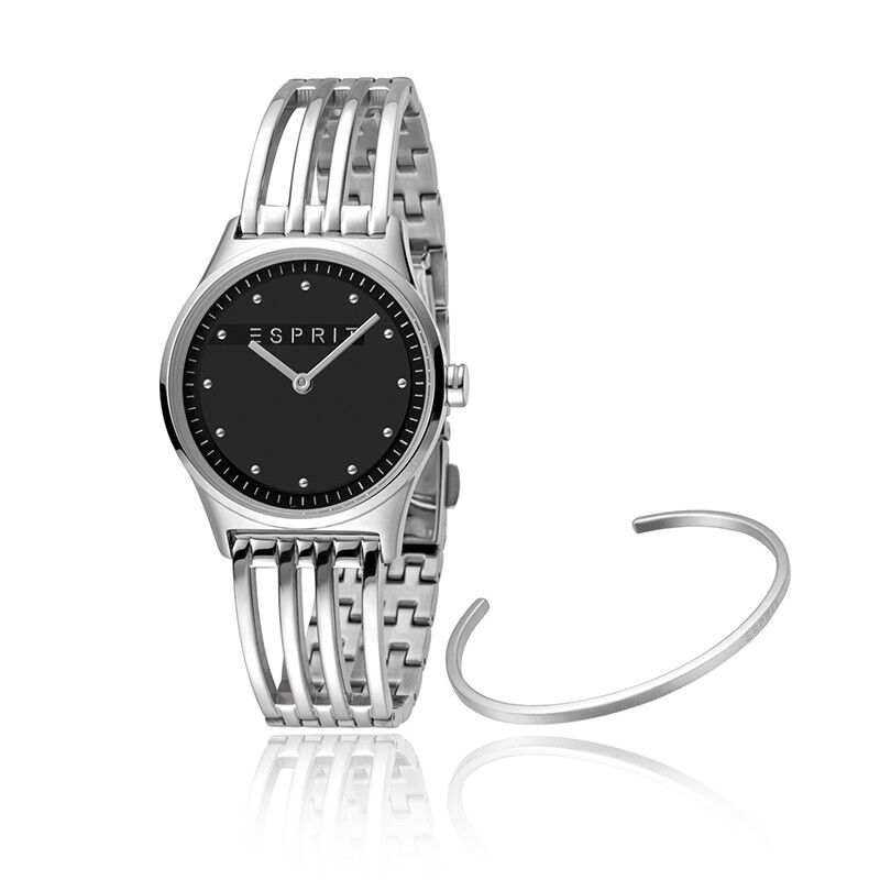 Esprit Unity horloge staal zwarte wijzerplaat met armband