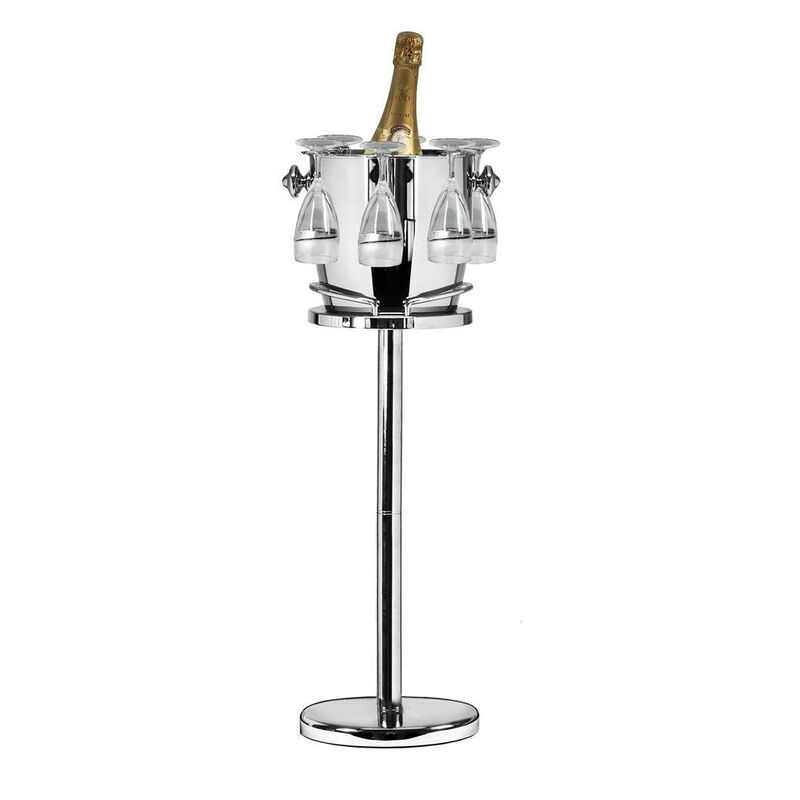 het winkelcentrum rit sextant Luxe stalen wijnkoeler op een voet - Los glazenrek - Zilver.nl