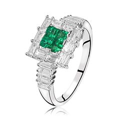 Witgouden ring smaragd diamant