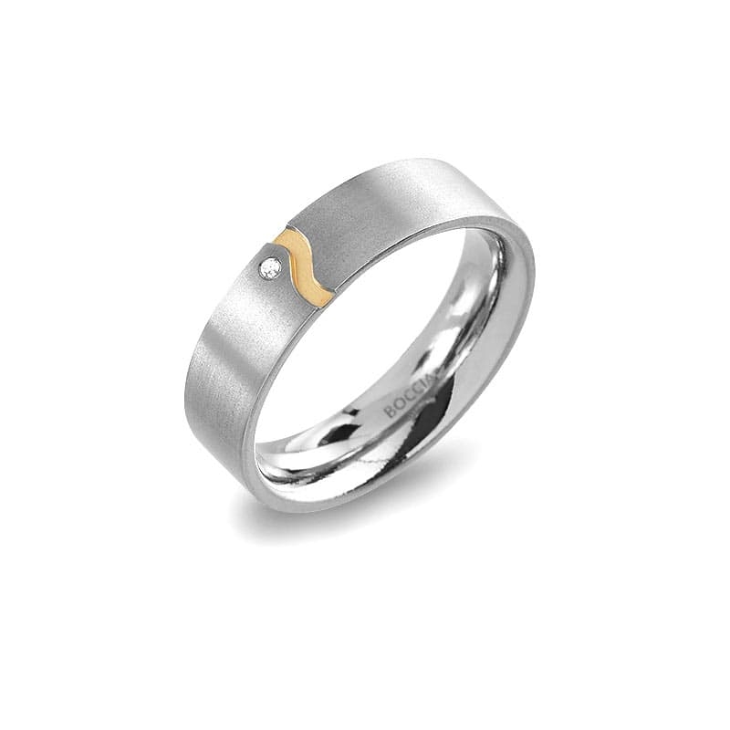 Boccia Titanium bicolor ring met golvende lijn en diamantje 0147 04