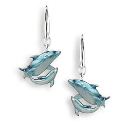 Zilveren oorbellen dolfijntjes blauw emaille