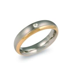 Boccia Titanium bicolor ring bezet met diamantje