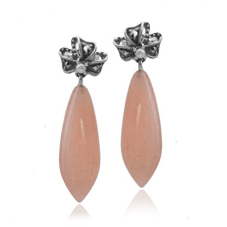 Zilveren markasiet oorstekers met peach moonstone