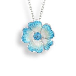 Nicole Barr zilveren bloemhanger licht blauw emaille met topaas