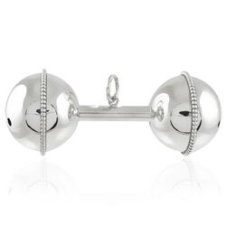 Verzilverde rammelaar halter parelrand , graveren met naam