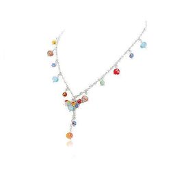 Zilveren collier glazen beads in vrolijke kleurtjes