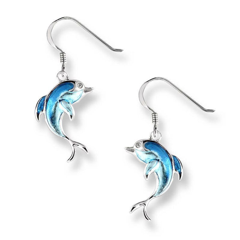 Nicole Barr zilveren dolfijn oorbellen blauw