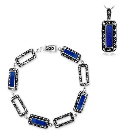 Set van hanger met armband lapis lazuli en markasiet