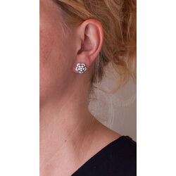 Zilver oorbellen met ketting bloem GL Timeless