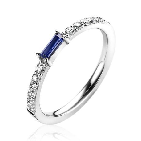 Zinzi zilveren ring blauwe baguette zirkonia ZIR2133B