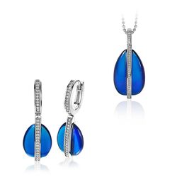 Zinzi sieradenset hanger met oorbellen blauw kleursteen