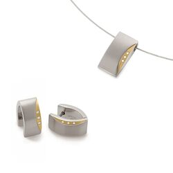 Boccia set titanium hanger en oorbellen bicolor diamantjes
