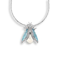 Nicole Barr zilveren collier/hanger vlieg met emaille, parel en wit saffier