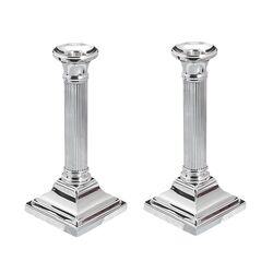 Stel zilveren kandelaars vierkante voet ribbuis 18 cm