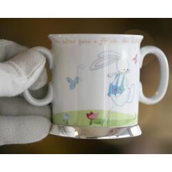Porseleinen kinderbeker konijn zilver montuur