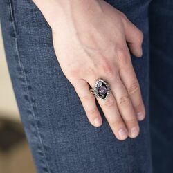 Zilveren ring amethist onyx pareltjes en markasiet