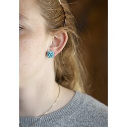 Zilveren oorstekers turkoois roos