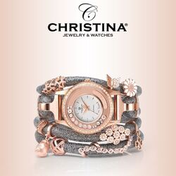 Rosé horloge met zwarte band Christina 300rwbl