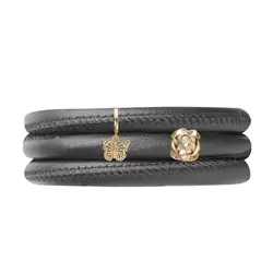 Pippa & Jean Lederen armband zwart-zilver extravagante stijl Sieraden Armdecoraties Lederen armbanden 