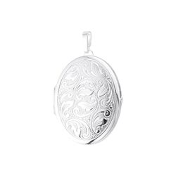 Bewerkt ovaal zilveren medaillon groot met bloemetjes