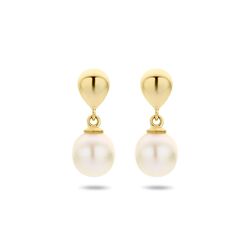 Geelgouden oorstekers met witte parel