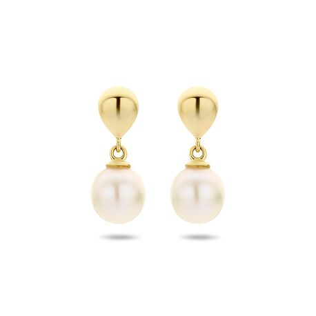 Geelgouden oorstekers met witte parel