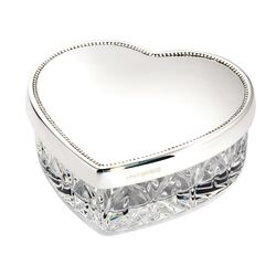 Kristallen sieradendoos toilettafeldoosje in vorm van een hart met zilveren deksel
