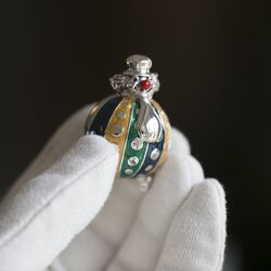 Saturno zilveren clowns set van 3, een vrolijk stel mooi gemaakt met emaille