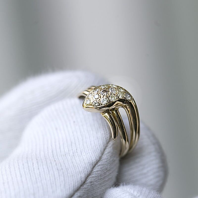Gelijk verzonden Circulaire Gouden ring slang met briljanten - Symbolische vintage ring - Zilver.nl