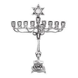 miniatuur zilveren Joodse Chanoeka kandelaar 