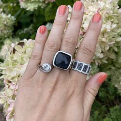 Zilver ring zwart met wit zirkonia Silver Rose