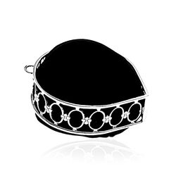 Zwart speldenkussen met zilver montuur