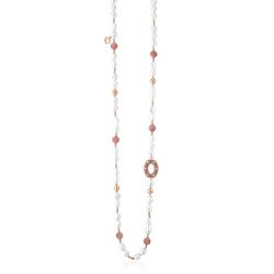 Lelune parel collier roze agaat roze emaille bamboo