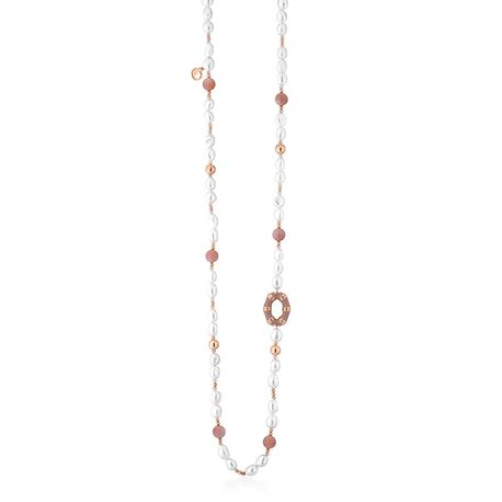 Parel collier roze agaat roze emaille bamboo lelune