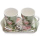 Cadeauset koffiekopjes op een dienblad pimpernel roses met twee zilveren koffielepels