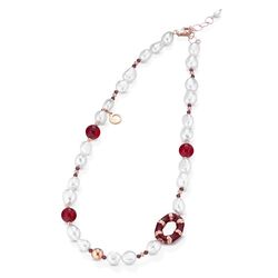 Lelune rosé verguld zilveren collier met rode agaat LGNK333.2