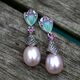 Zilveren oorbellen chrysopraas en robijn met roze zoetwaterparel