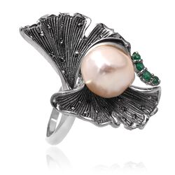 Grote zilveren ring smaragd en parel