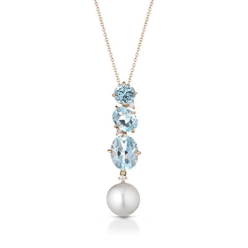 COSCIA PEARL NECKLACE LELUNE WITH GOLD ELEMENTS AND AQUAMARINES 