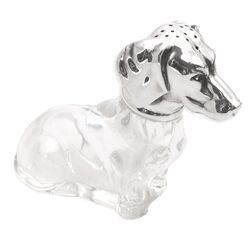 Zilveren strooier hond glazen lijf en een zilveren kop