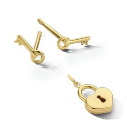 Gouden sieradensetje hartje met slot en sleutel oorbelletjes