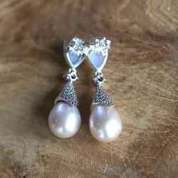 Zilveren oorbellen opaal robijn parel markasiet