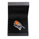 Zilveren broche roodborstje oranje emaille onyx
