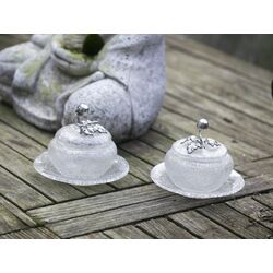 Stel ijskristal compotieres met zilveren handvatten in fruitvorm 19e eeuws