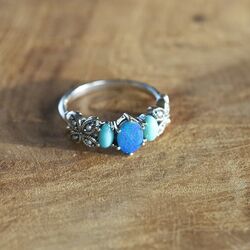 Zilveren ring met turkoois opaal en markasiet