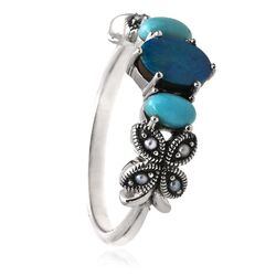 Zilveren ring met turkoois opaal en markasiet