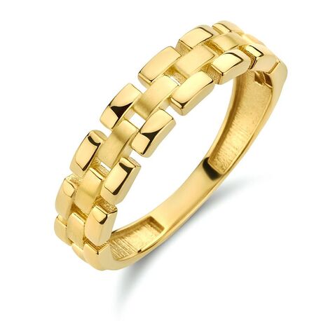 Geelgouden ring met blokken patroon